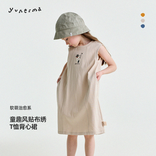 宝宝夏季可爱贴布纯棉T恤裙 允儿妈女童2026新款背心裙儿童连衣裙