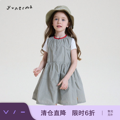 允儿妈女童小众撞色格纹连衣裙