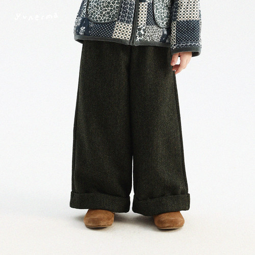 允儿妈女童绵羊毛混纺磨毛直筒裤