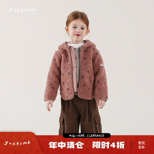 允儿妈女童冬季樱桃刺绣毛毛加绒外套宝宝保暖连帽棉服儿童上衣潮