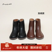 允儿妈女童冬季 潮 子皮鞋 新款 复古加绒短靴儿童秋冬加厚皮靴宝宝鞋