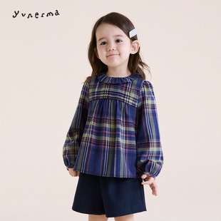小众衬衫 允儿妈女童2026新款 儿童春季 格纹娃娃衫 宝宝气质上衣 法式