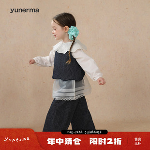 女童春季复古花边背心宝宝洋气半身裙儿童百搭阔腿裤假领子套装潮
