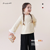 加厚上衣儿童新年T恤 女孩冬季 允儿妈女童新款 兔毛丝绒加绒打底衫