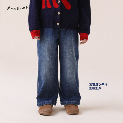 允儿妈女童2025新款加绒牛仔长裤