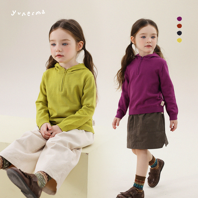 允儿妈女童2025秋季新款连帽针织毛衣宝宝春秋纯棉针织衫儿童上衣