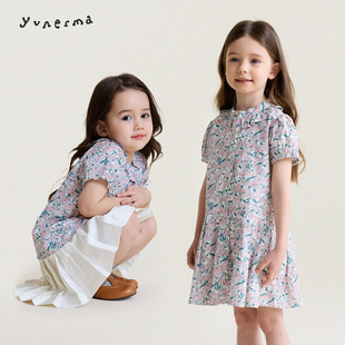允儿妈春夏姐妹款碎花娃娃衫连衣裙套装女童气质公主裙儿童衬衫潮