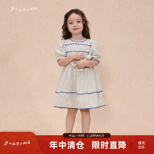 允儿妈女童夏季棉麻碎花连衣裙