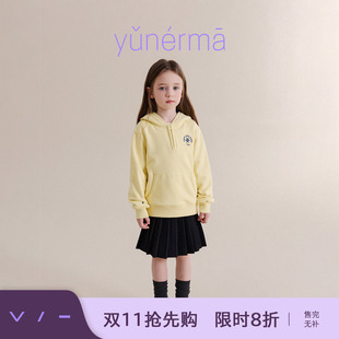 允儿妈女童秋季百搭学院风连帽卫衣儿童纯棉套头衫宝宝半拉链上衣