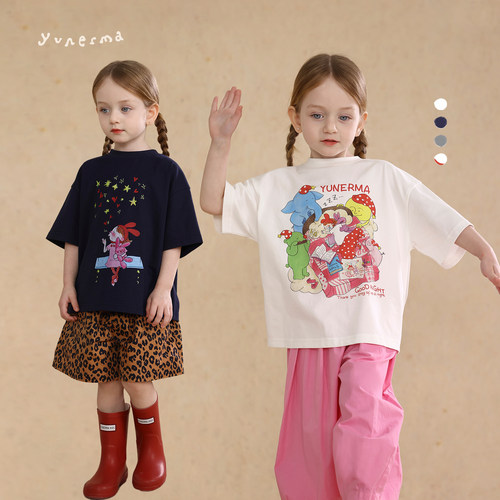 允儿妈女童可爱卡通印花短袖T恤