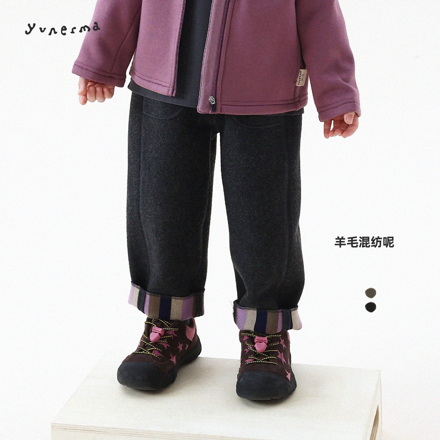 允儿妈女童冬季绵羊毛混纺小众毛呢裤儿童新款加厚休闲裤宝宝裤子