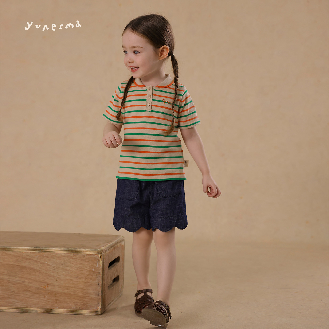 允儿妈女童bp条纹polo针织上衣