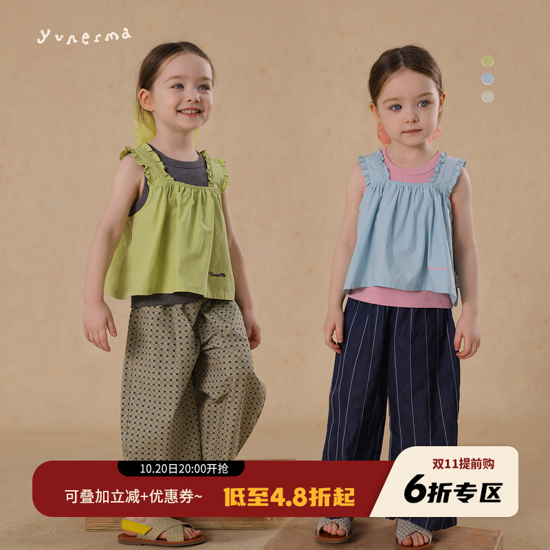 允儿妈女童夏季洋气娃娃衫连衣裙套装宝宝百搭衬衫吊带儿童背心裙