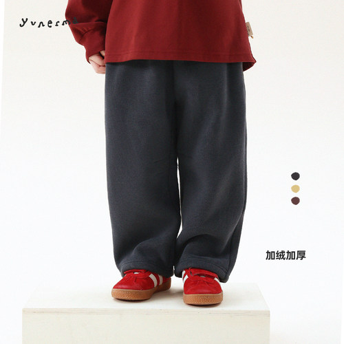允儿妈女童冬季加绒毛织直筒卫裤