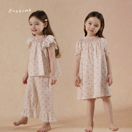 允儿妈女童小众碎花家居套装睡裙