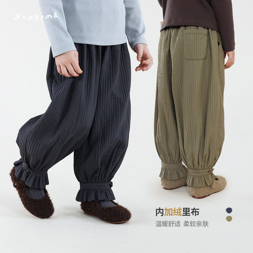 允儿妈女童冬季加绒花边休闲裤