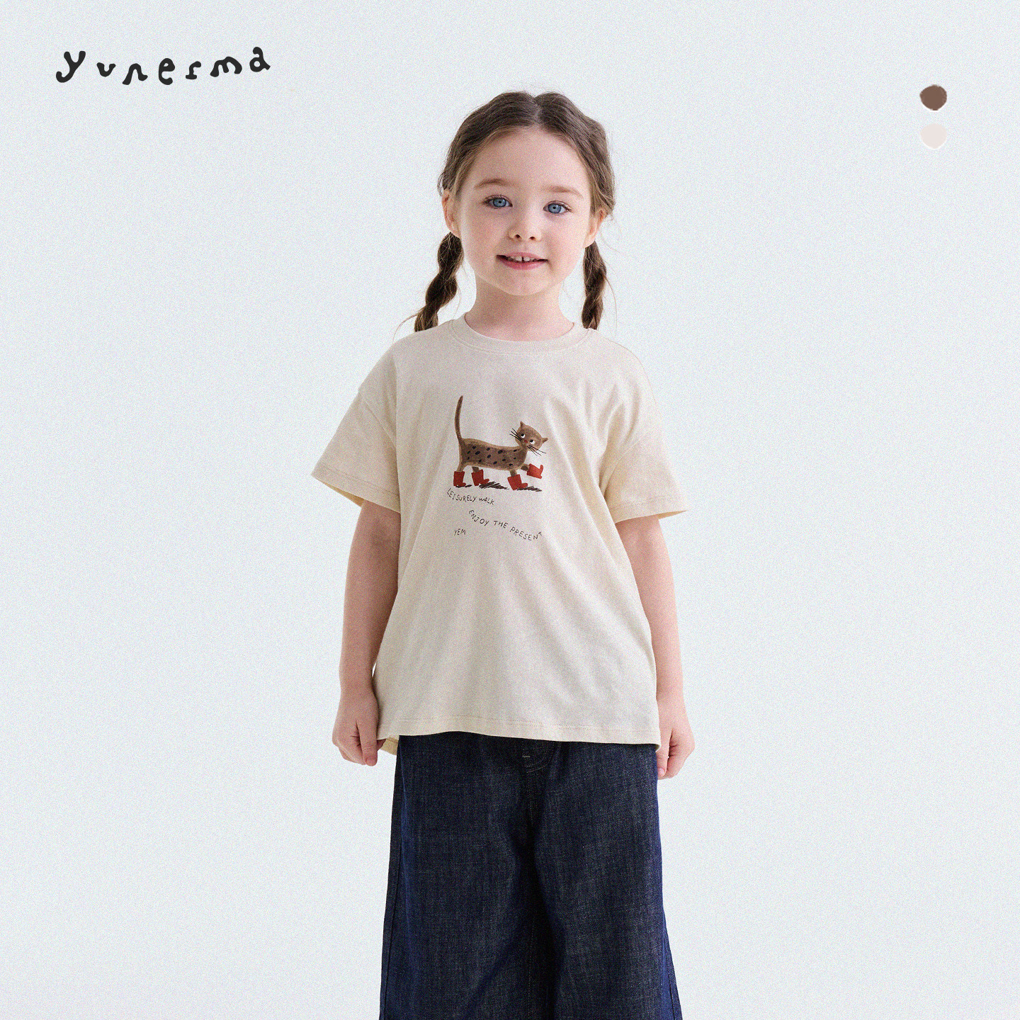 宝宝夏季可爱纯棉卡通T恤 允儿妈女童新款时尚猫咪短袖儿童上衣潮