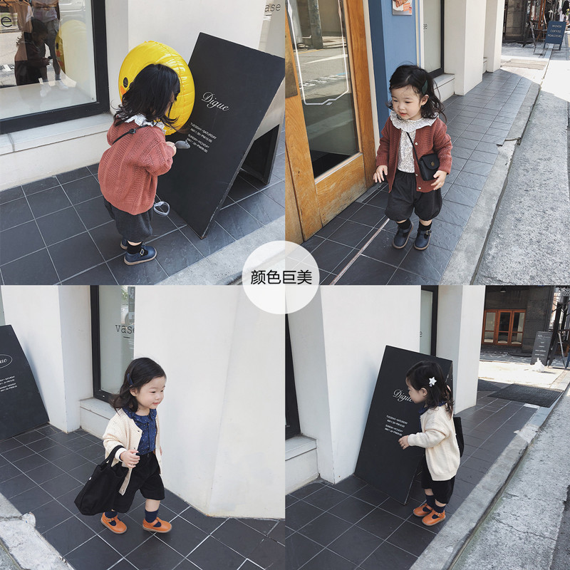 允兒媽女童2018春秋季新款兒童針織毛衣開衫寶寶純色長袖上衣外套