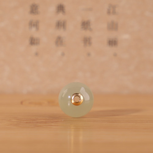 天然和田玉晴水玉青玉18K金圆珠