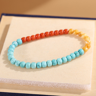 帝廷家!正品绿松老型珠5.3mm南红老型珠5mm老蜡圆珠5mm单圈手链