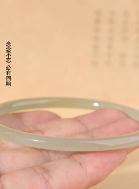 帝廷！天然和田玉晴水手镯圆条叮当镯 59.7圈口条宽4.7*4.7mm19号
