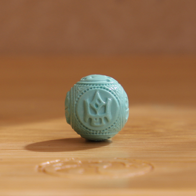 绿松石精雕刺骨珠高瓷蓝绿单珠
