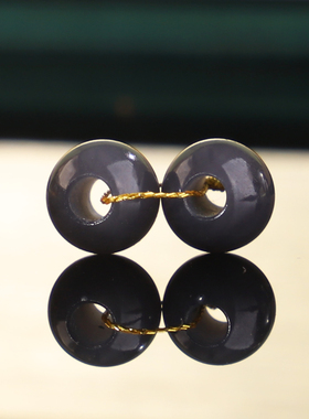 正品新疆和田玉烟紫圆珠大孔珠