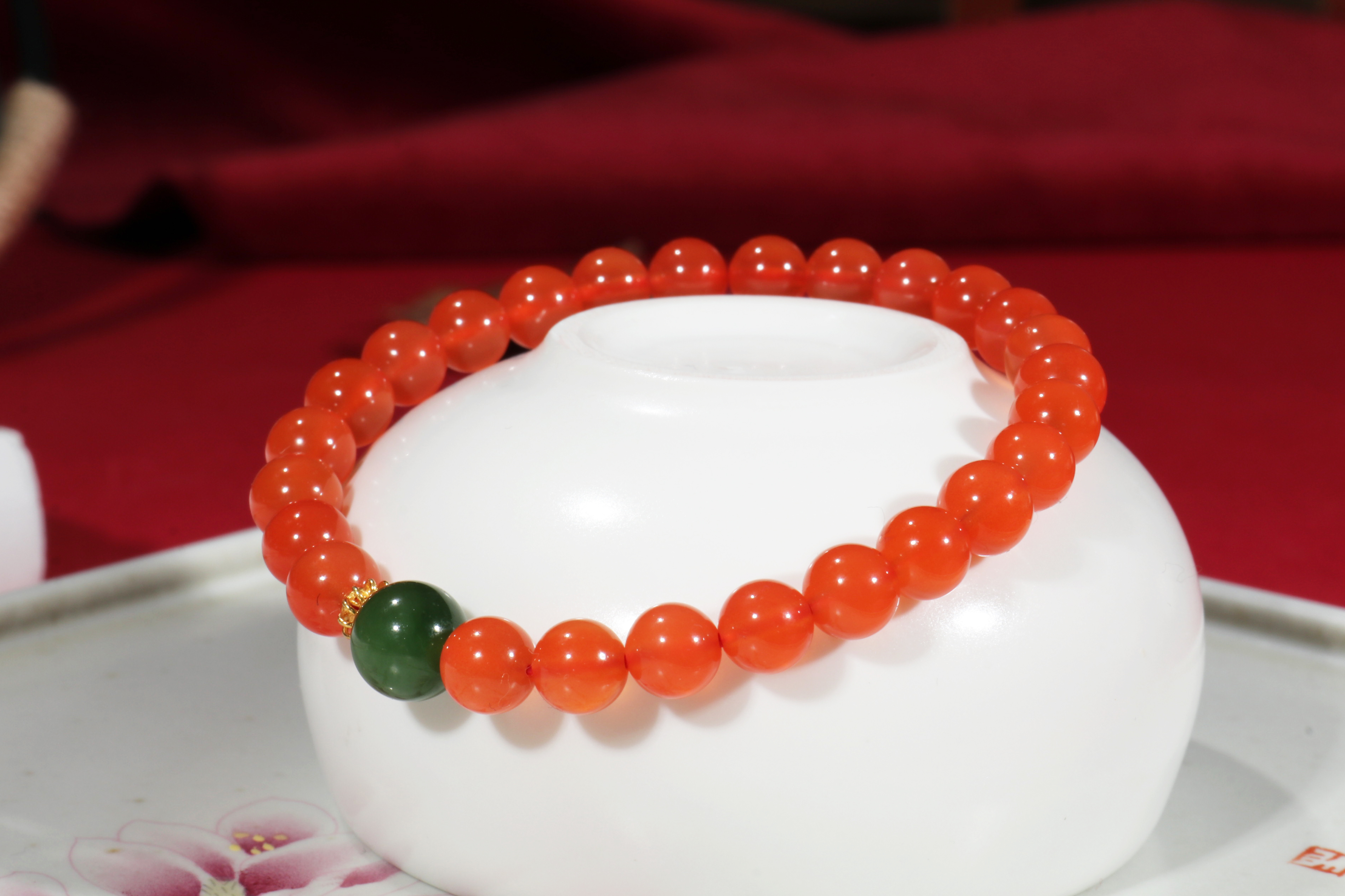 天然保山冰红南红手串河湾料6mm