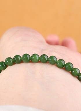 天然俄料碧玉圆珠手链单圈阳绿