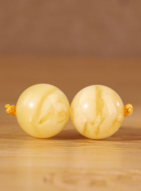 帝廷家！正品天然俄料蜜蜡圆珠对珠黄白花l蜡纹路漂亮337号9.1mm