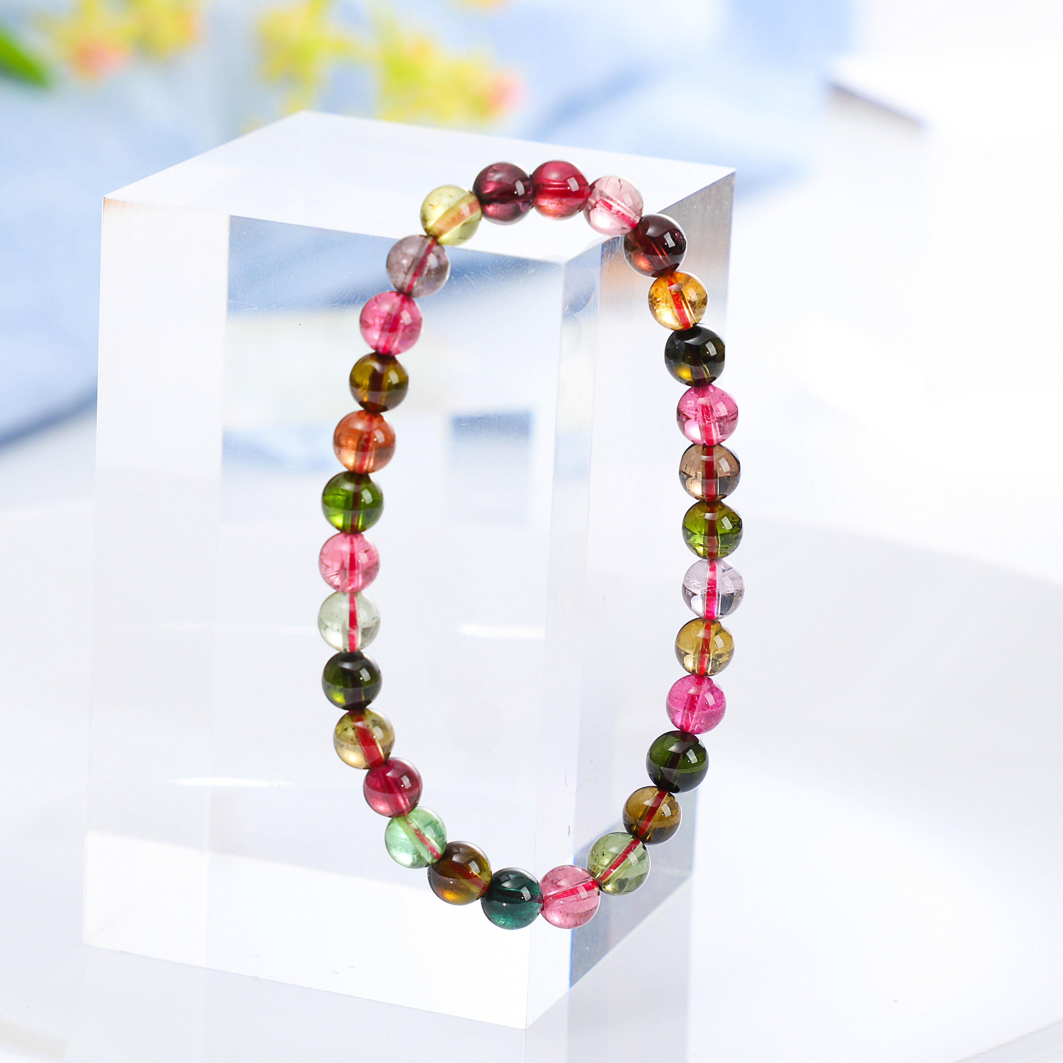 天然糖果色碧玺单圈手链 巴西老矿 颗颗像糖果 ~手串6mm