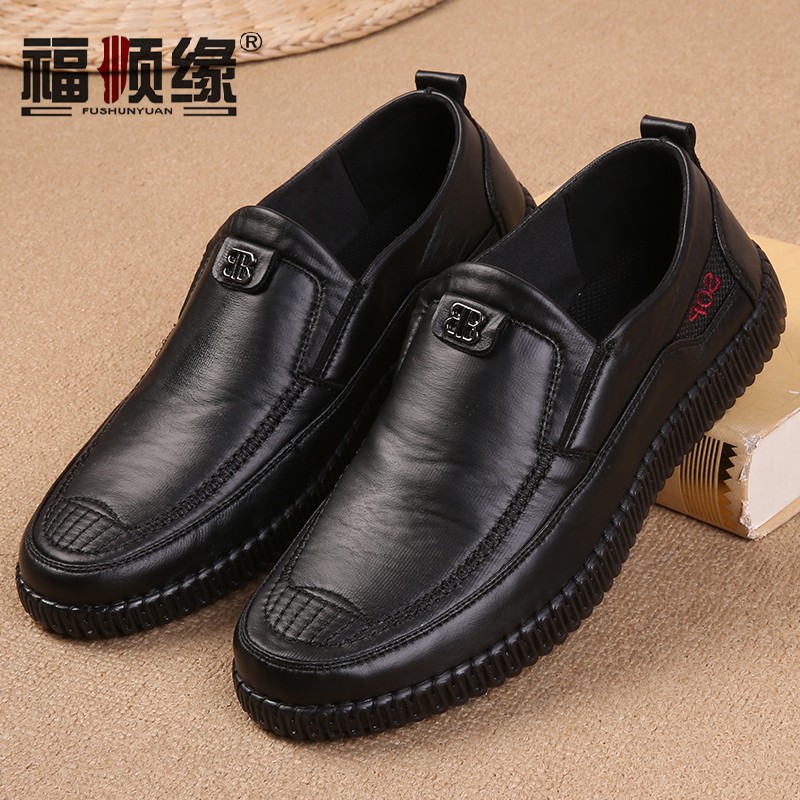 福顺缘秋新款商务休闲布鞋 宽松一脚蹬男单鞋 大码牛筋果冻底男鞋