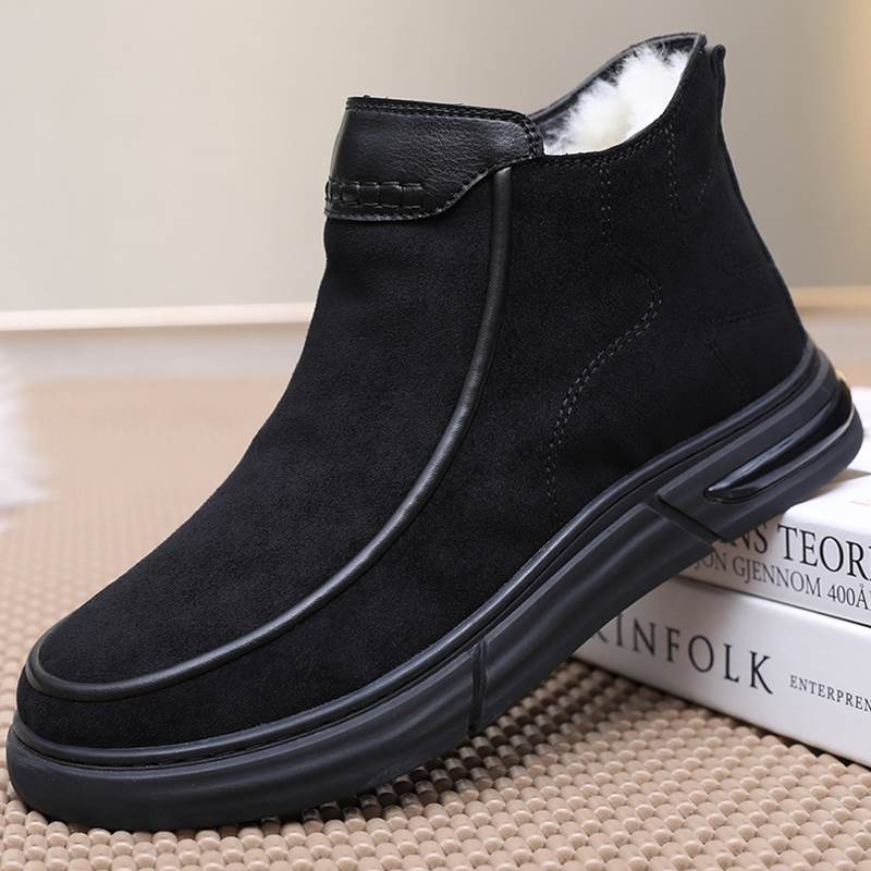 纯羊毛棉鞋男款冬高帮老北京休闲保暖鞋加厚橡胶防滑底防寒爸爸鞋