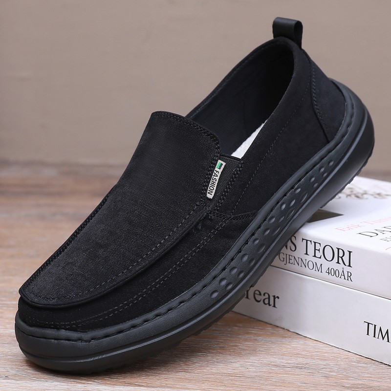 老北京布男单鞋透气防臭防滑软底轻便中老年爸爸休闲脚蹬懒人手工