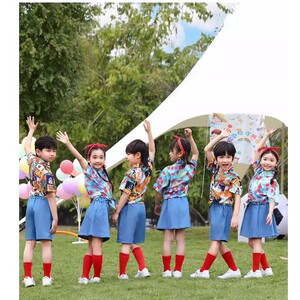 六一儿童开幕式港风演出男女啦啦队操班服复古花衬衫小学生运动会