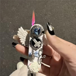 创意高颜值天使之翼齿轮打火机充气防风送男友女生闺蜜粉色火焰潮