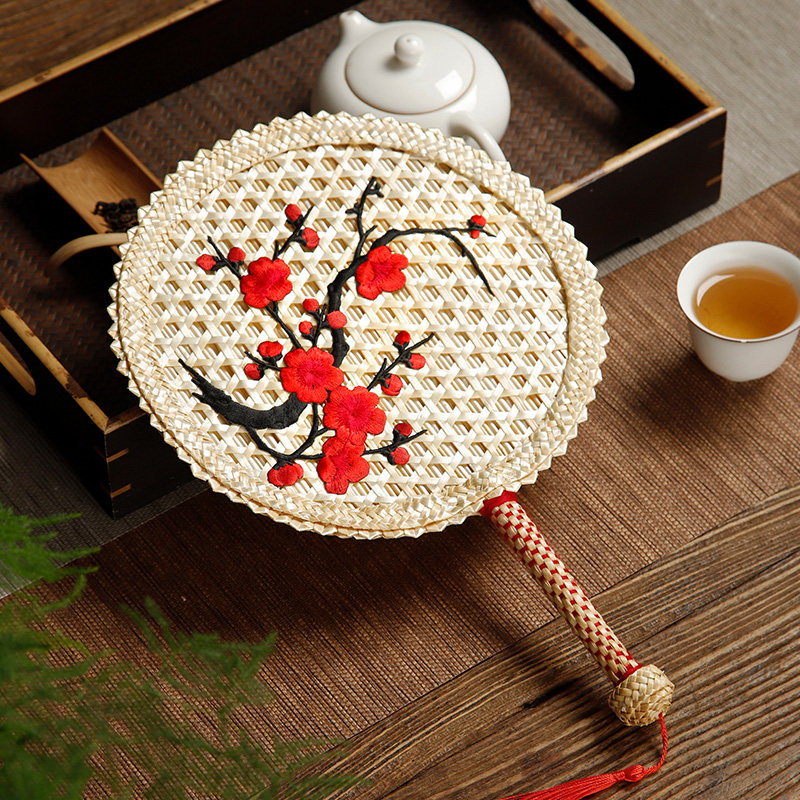 天然手工麦秸秆团扇老式蒲草扇夏季复古草编织手摇芭蕉扇纳凉扇子