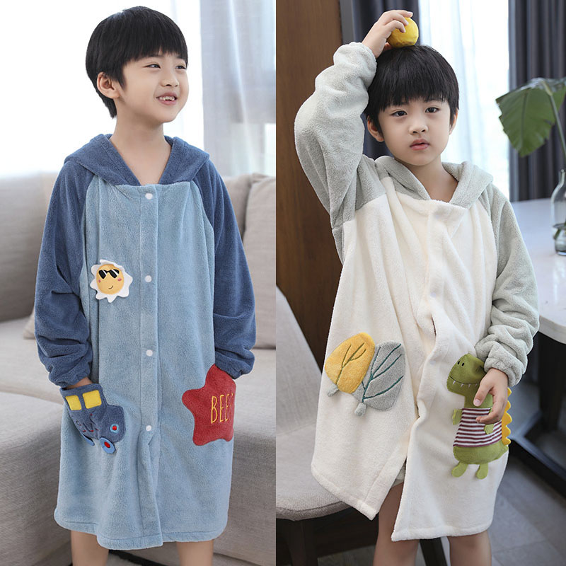 儿童浴袍可穿式游泳孩子浴衣四季