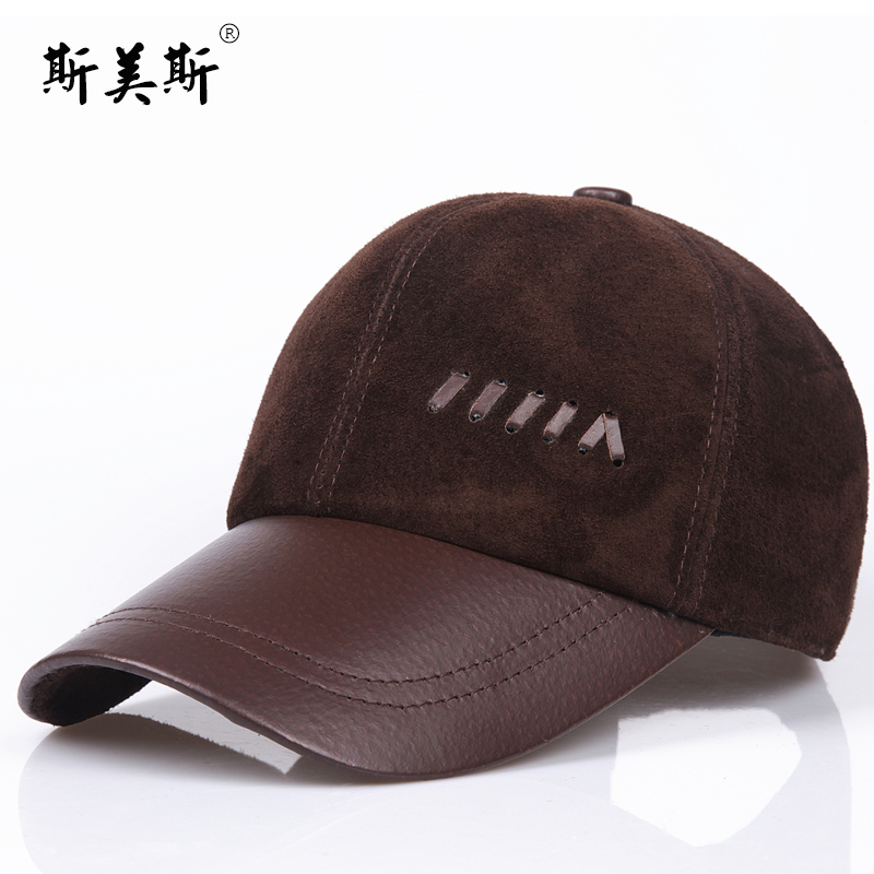 海宁真皮帽子韩版反绒磨砂皮秋冬鸭舌中老年休闲羊皮帽男士棒球帽