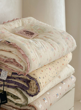 CELING秋冬款A类双面全棉双层纱可水洗双人皱皱纱花边春秋被冬被