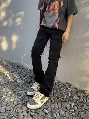 American Style New Patchwork Stretch Ripped Jeans High Street Trendy Dark Style Casual Long Pants for Men
