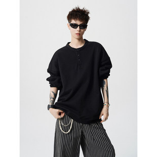 情侣宽松休闲简约高级套头衫 新款 重磅设计感半开领卫衣男春季 美式