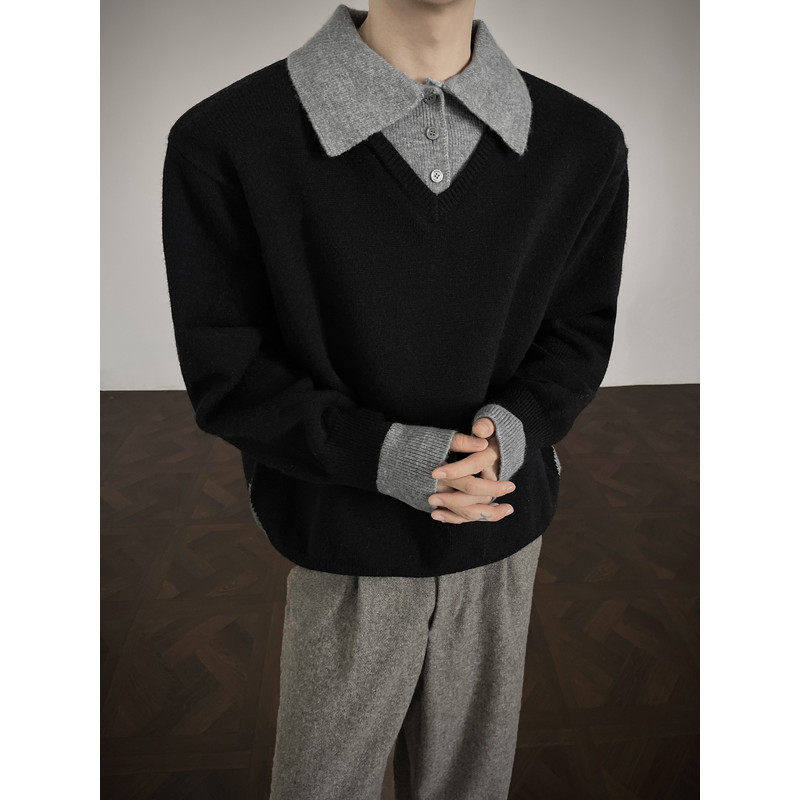 老钱风假两件毛衣男春季加厚保暖青年高级感潮牌长袖POLO领针织衫,男装,针织衫/毛衣,淘宝优惠券,粉丝福利购,淘宝优惠卷