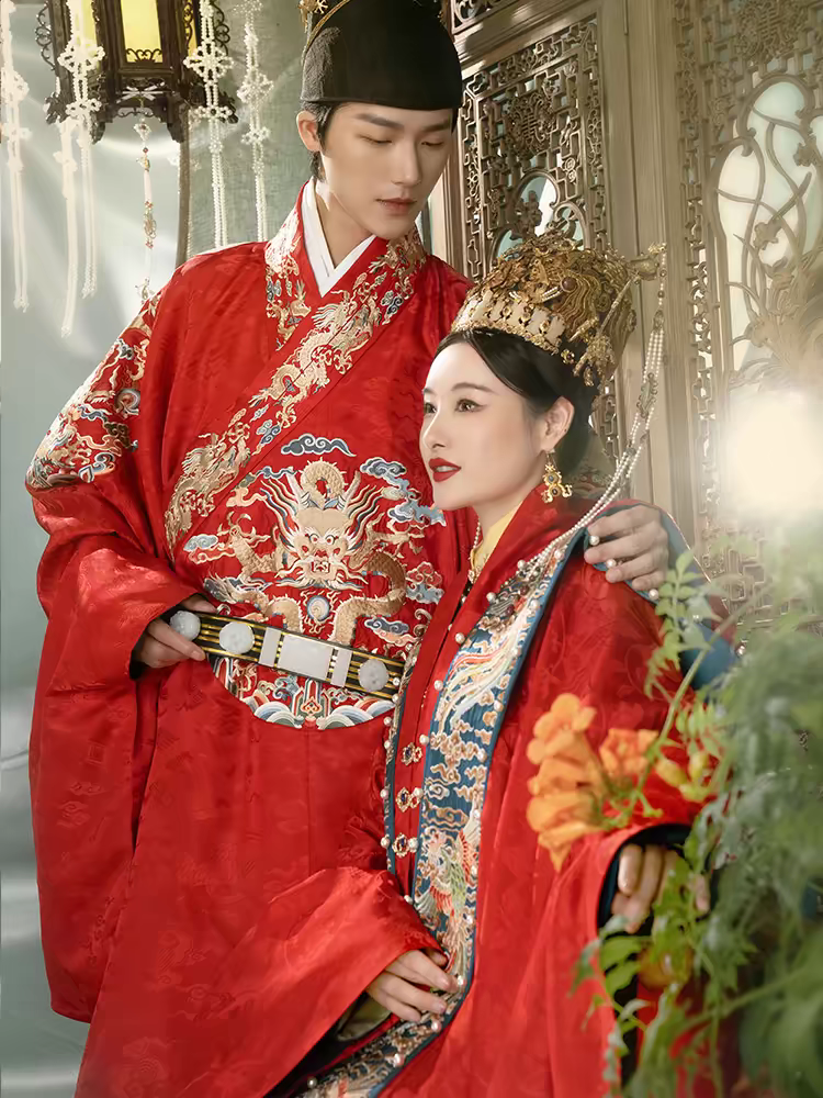 【出租】重回汉唐X尚食男女款全套明制汉服婚服嫁衣凤冠霞帔