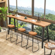 实木靠窗阳台吧台桌家用靠墙高脚桌窄桌长条小吧台奶茶店桌椅组合