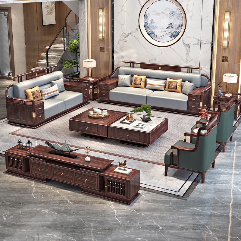 新中式乌金木实木沙发国潮轻奢别墅家具现代客厅家用高端组合套装