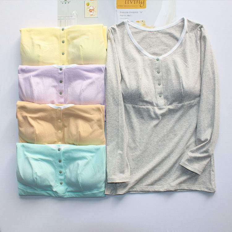 앞버튼 순면 임부복 긴팔 수유 상의 산후 상의 하의 셔츠 브라프리 대형 가을옷