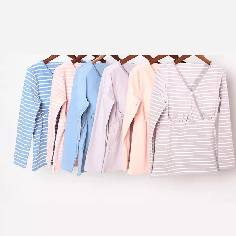 가을 겨울 두꺼운 따뜻한 크로스 스타일 간호 긴팔 탑 브라 프리 트렌디 엄마 플러스 사이즈 가슴이있는 요양원 ??옷