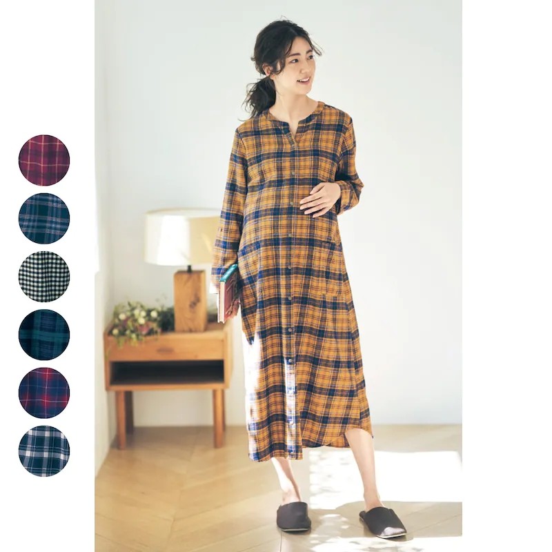 RIDAN QIANJIA 가을 겨울 출산 면화 양털 잠옷 산후 긴팔 간호 스커트 순면 간호 원피스 드레스