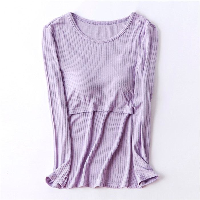 새로운 모달 핏 스트라이프 리프트 업 긴팔 간호 복 감금 의류 캐주얼 브라 프리 솔리드 컬러 출산 의류